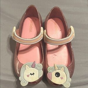 Mini Melissa Glittery Pink Unicorn Dress Shoes